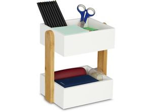 4052025902117 - Relaxdays - Schreibtisch Organizer 2 offene Fächer Bambus & mdf Aufbewahrungsbox Büro HxBxT 25 x 225 x 165 cm weiß