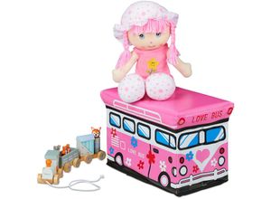 4052025903831 - Spielzeugkiste faltbar pinker Bus Aufbewahrungsbox mit Stauraum & Deckel gepolstert 27 x 40 x 25 cm rosa - Relaxdays