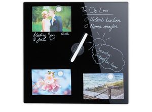 4052025904364 - Magnettafel beschreibbar inkl 3 Magnete & Stift abwischbar rahmenlos Magnetboard Glas 40x40 cm schwarz - Relaxdays