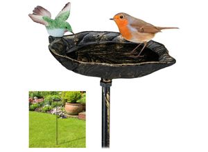 4052025905552 - Relaxdays - Gusseisen Vogeltränke zum Stecken mit Erdspieß Gartendeko Vogelfutterstelle Wasserschale 1m hoch bronze