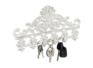 4052025905873 - Relaxdays - Garderobenleiste Gusseisen 5 Haken antike Hakenleiste für Schlüssel Shabby 17 x 35 x 35 cm weiß braun