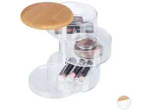 4052025905897 - Make Up Organizer rund 3 drehbare Ebenen für Kosmetik & Schmuck Bambusdeckel Kunststoff Schminkbox klar - Relaxdays