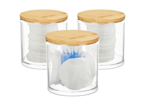 4052025906047 - Relaxdays - Wattestäbchen Aufbewahrung 3er Set Wattepadhalter Deckel pflegeleicht Acryl & Bambus natur-transparent