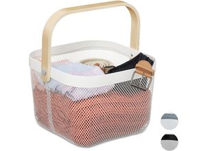 4052025906337 - Aufbewahrungskorb mit Henkel Kleidung Deko Kosmetik Stahl & Holz Utensilienkorb 175x26x245 cm weiß - Relaxdays