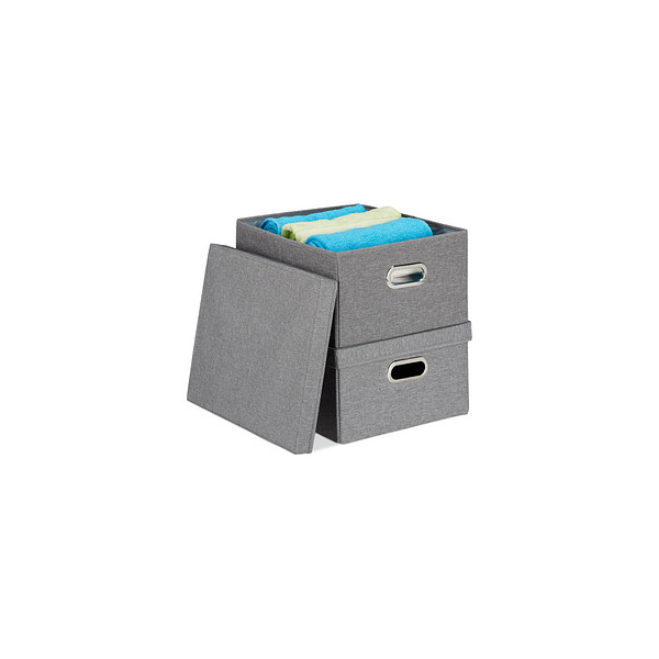 4052025906375 - Relaxdays - Aufbewahrungsbox 2er Set faltbare Ordnungsbox mit Deckel 25 Liter je Stoffbox hbt 205 x 345 x 42 cm grau