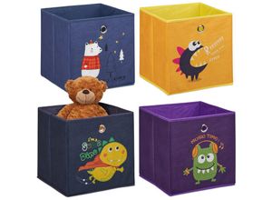 4052025906726 - 4er Set Kinder Aufbewahrungsboxen Tier- & Monstermotive Faltbox für Würfelregale hbt 30 x 30 x 30 cm bunt - Relaxdays