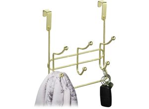 4052025908331 - Türgarderobe mit 3 Doppelhaken edle Türhakenleiste zum Einhängen Metall hbt 235 x 205 x 95 cm gold - Relaxdays