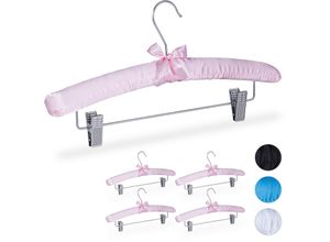 4052025908546 - Satin Kleiderbügel im 5er Set gepolstert Vintage verstellbare Clips drehbarer Haken 38 cm breit rosa - Relaxdays