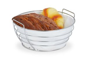 4052025908874 - Brotkorb Metall mit entnehmbarem Stoffeinsatz rund Frühstückskorb für Brot & Brötchen ø 23 cm weiß - Relaxdays