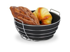 4052025908881 - Brotkorb Metall mit entnehmbarem Stoffeinsatz rund Frühstückskorb für Brot & Brötchen ø 23 cm schwarz - Relaxdays