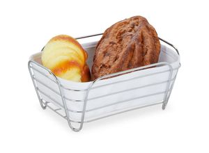 4052025908904 - Brotkorb Metall mit Stoffeinsatz eckig Frühstückskorb für Brot & Brötchen hbt 10 x 235 x 17 cm weiß - Relaxdays