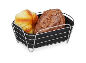 4052025908911 - Brotkorb Metall mit Stoffeinsatz eckig Frühstückskorb für Brot & Brötchen hbt 10 x 235 x 17 cm schwarz - Relaxdays