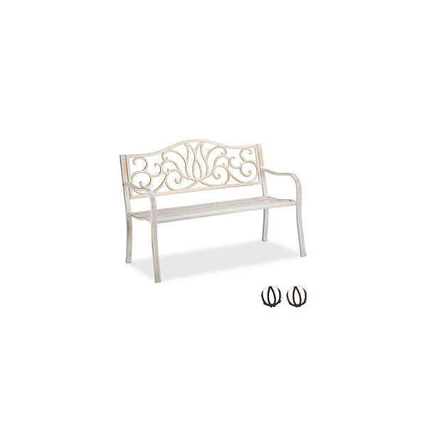 4052025909024 - Relaxdays Gartenbank Antik für 2 Personen Balkon Terrasse Metallbank HBT 90x1275x63 cm Stahl Guss weiß-bronze