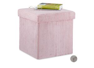 4052025910747 - Sitzwürfel faltbar Sitzhocker mit Stauraum Kordsamt quadratisch mit Deckel Samthocker 38x38x38 cm rosa - Relaxdays