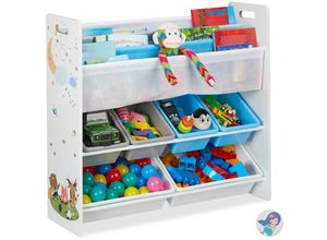 4052025911546 - Kinderregal 6 Boxen 4 Stofffächer Lagerfeuer Kindermotiv Spielzeugregal HxBxT 78 x 86 x 265 cm bunt - Relaxdays