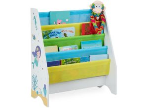 4052025911553 - Kinder Bücherregal 4 Hängefacher Meerjungfrau Kindermotiv hbt 71x62x29 cm Bücheraufbewahrung mehrfarbig - Relaxdays