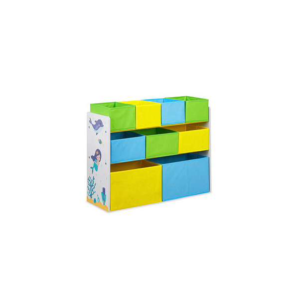 4052025911577 - Kinderregal mit 9 Stoffboxen Meerjungfrau Kindermotiv Spielzeugregal Organizer hbt 66 x 825 x 295 cm bunt - Relaxdays