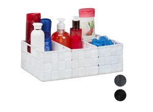 4052025911959 - Aufbewahrungskorb mit Fächern Kosmetik Aufbewahrung im Bad Körbchen mit Griffen hbt 10 x 32 x 21 cm weiß - Relaxdays