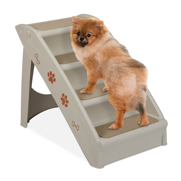 4052025913489 - Relaxdays - Hundetreppe 4 Stufen kleine & große Hunde Bett & Couch Auto Tiertreppe HxBxT 49 x 39 x 61 cm grau