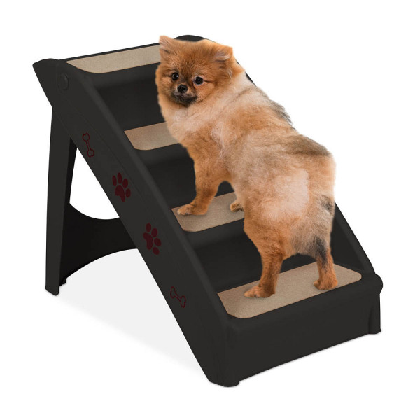 4052025913496 - Hundetreppe 4 Stufen kleine & große Hunde Bett & Couch Auto Tiertreppe HxBxT 49 x 39 x 61 cm schwarz - Relaxdays