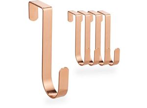 4052025914905 - Türhaken 5er Set für Türen ohne Falz bis 4 cm Türaufhänger für Flur & Bad Kleiderhaken 12 cm lang rosegold - Relaxdays