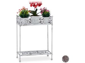 4052025915445 - Relaxdays Blumenregal aus Gusseisen massiv 2 Ablagen Shabby Optik Landhaus Blumenständer HxBxT 72x53x22 cm weiß