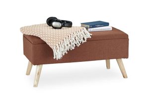 4052025915667 - Sitzbank mit Stauraum gepolstert Holzbeine Truhenbank Stoffbezug h x b x t 395 x 795 x 395 cm braun - Relaxdays