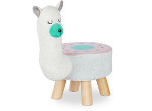 4052025915803 - Relaxdays - Tierhocker Lama für Kinder Plüschbezug rund Sitzgelegenheit Kinderzimmer Kinderhocker Tiermotiv weiß