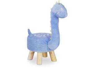 4052025915810 - Relaxdays - Tierhocker Dino für Kinder Plüschbezug rund Sitzgelegenheit Kinderzimmer Kinderhocker Tiermotiv blau