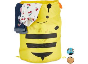 4052025915865 - Pop-Up Wäschekorb für Kinder Tiermotiv Biene Faltbar 39 l Stauraum Aufbewahrungskorb HxD 43 x 34 cm gelb - Relaxdays