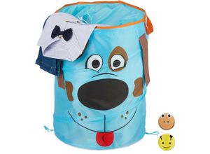 4052025915889 - Pop-Up Wäschekorb für Kinder Tiermotiv Hund Faltbar 39 l Stauraum Aufbewahrungskorb HxD 43 x 34 cm blau - Relaxdays