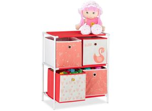 4052025915971 - Kinderregal mit 4 Boxen Spielzeug Mädchen Schwan-Design Regal Kinderzimmer hbt 62 x 53 x 30 cm weiß rot - Relaxdays