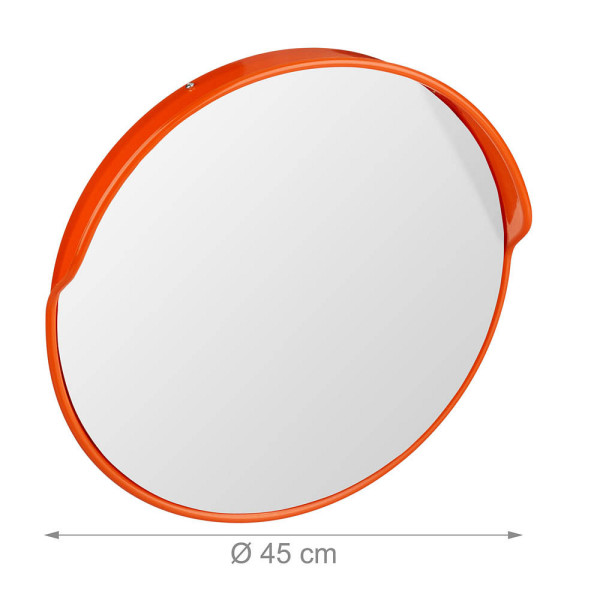 4052025917876 - Verkehrsspiegel 45 cm professionell wetterfest unzerbrechlich Innen & Außen inklusive Halterung rot - Relaxdays