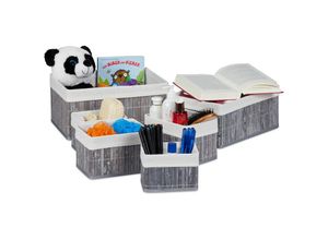 4052025918200 - Relaxdays Aufbewahrungskorb 6er Set mit Stoffbezug Bambus rechteckig Bad Accessoires dekorativer Organizer grau