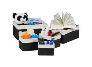 4052025918224 - Aufbewahrungskorb 6er Set Stoffbezug Bambus rechteckig Bad Accessoires dekorativer Organizer schwarz - Relaxdays