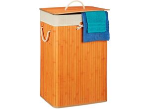 4052025918354 - Wäschekorb Bambus mit Deckel rechteckig xl 83 l faltbarer Wäschesammler hbt 655 x 435 x 335 cm orange - Relaxdays