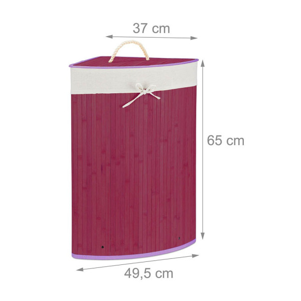 4052025918392 - Eckwäschekorb Bambus faltbare Wäschebox 60 l platzsparend Wäschesack Baumwolle 65 x 495 x 37 cm violett - Relaxdays