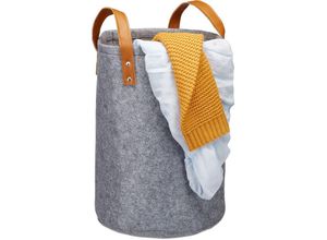 4052025920692 - Wäschekorb Filz Tragegriffe aus PU-Leder 28 l Aufbewahrungskorb Kinderzimmer Bad HxD 45 x 30 cm anthrazit - Relaxdays