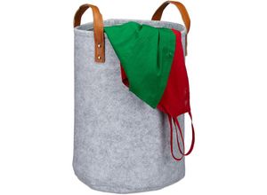 4052025920708 - Wäschekorb Filz Tragegriffe aus PU-Leder 28 l Aufbewahrungskorb Kinderzimmer Bad HxD 45 x 30 cm grau - Relaxdays