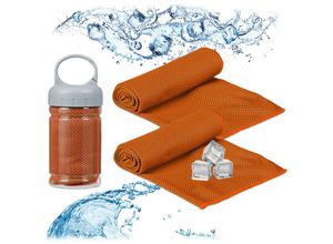 4052025921682 - Kühlendes Handtuch 2er Pack Mikrofaser Kühltücher Hals Sport & Fitness Kühlhandtuch 90 x 30 cm orange - Relaxdays