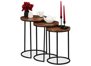 4052025923327 - Relaxdays - Satztisch 3er Set runde Beistelltische Mangoholz Industrie Design schwarzes Metallgestell 3 Größen natur