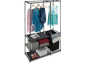 4052025924034 - Relaxdays Offener Kleiderschrank mit Wäschekorb freistehend Kleiderständer mit Ablage HBT 180 x 115 x 50 cm schwarz