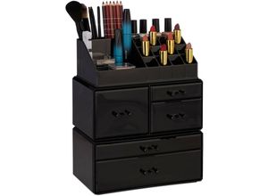 4052025924072 - Make Up Organizer mit 21 Fächern Kosmetik Tower für Lippenstift Nagellack Acryl Make Up Box schwarz - Relaxdays