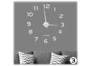 4052025924812 - Diy Wanduhr 3D-Zahlen Uhr Wandtattoo zum Aufkleben einfache Installation Größe variabel modern silber - Relaxdays