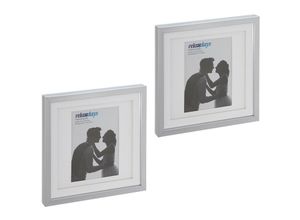 4052025925185 - Bilderrahmen 2er Set 25x25 cm quadratisch Fotorahmen zum Aufhängen oder Hinstellen Passepartout silber - Relaxdays