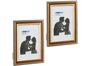 4052025925321 - Bilderrahmen 2er Set 20x30 cm Hoch- & Querformat Fotorahmen zum Aufhängen Hinstellen Passepartout gold - Relaxdays