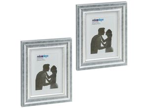 4052025925376 - Bilderrahmen 2er Set 15x20 cm Hoch- & Querformat Fotorahmen zum Aufhängen Hinstellen Passepartout silber - Relaxdays