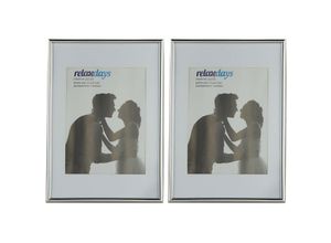 4052025925550 - Relaxdays Bilderrahmen 2er Set Din A4 Passepartout 15x20 cm Glasscheibe Fotorahmen zum Stellen & Hinhängen silber