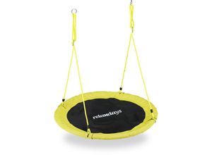 4052025927141 - Relaxdays - Nestschaukel Outdoor Schaukel für Kinder & Erwachsene ø 110 cm bis 100 kg rund Tellerschaukel gelb