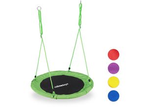 4052025927172 - Relaxdays - Nestschaukel rund für Kinder & Erwachsene verstellbar ø 90 cm Garten Tellerschaukel bis 100 kg grün